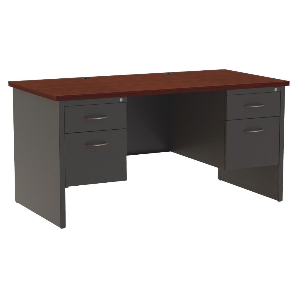 WorkPro Modular 60inW x 30inD Double-Pedestal Computer Desk, Charcoal/Mahogany MPN:79142