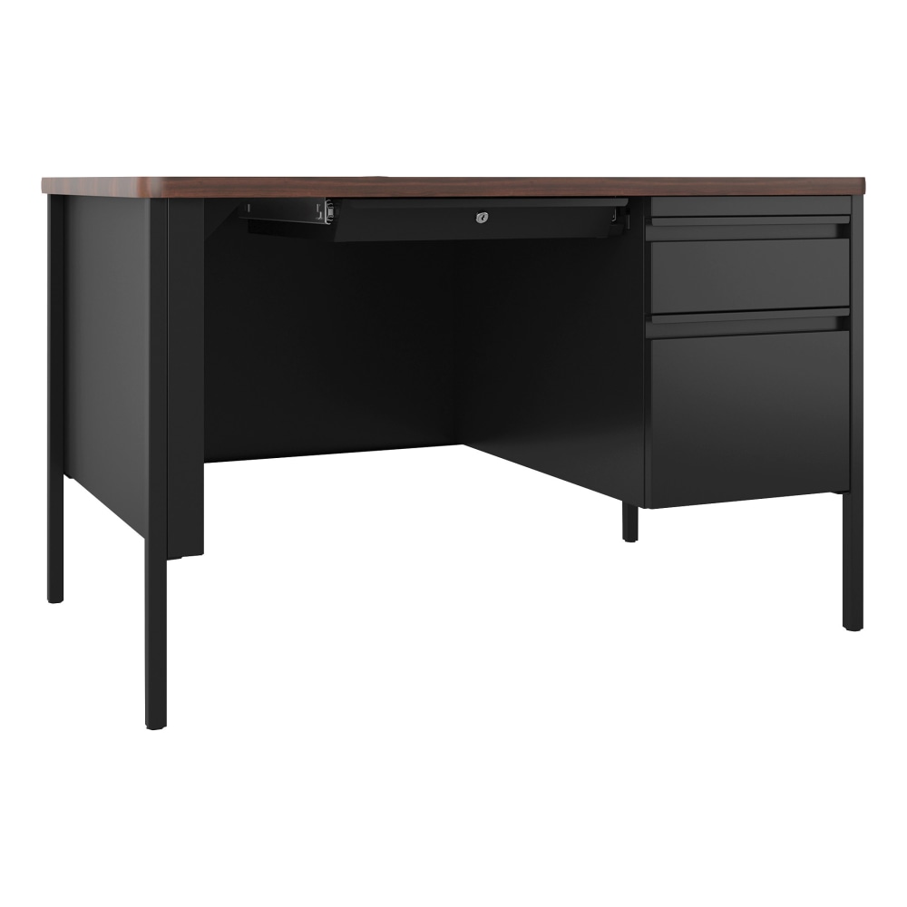 Lorell Fortress 48inW Steel Right-Pedestal Teachers Computer Desk, Black/Walnut MPN:LLR66939