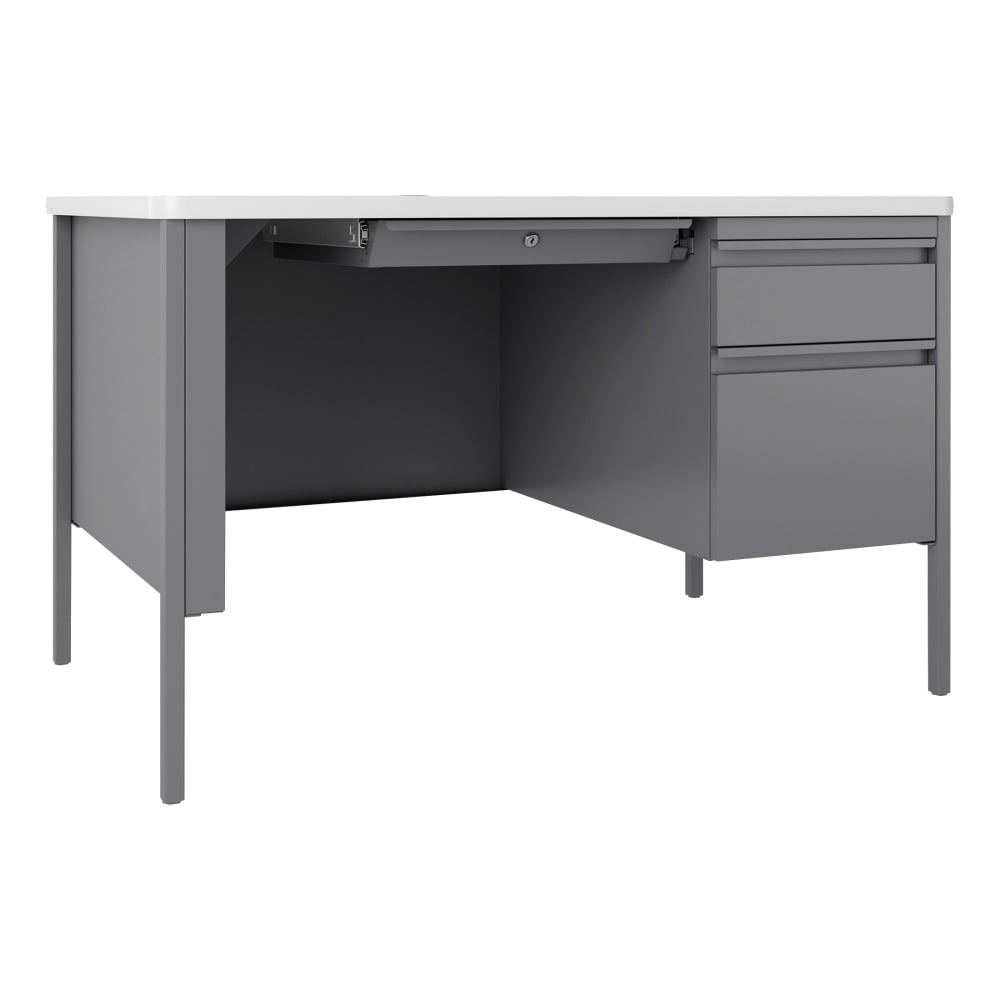 Lorell Fortress 48inW Steel Right-Pedestal Teachers Computer Desk, Platinum/White MPN:LLR66940