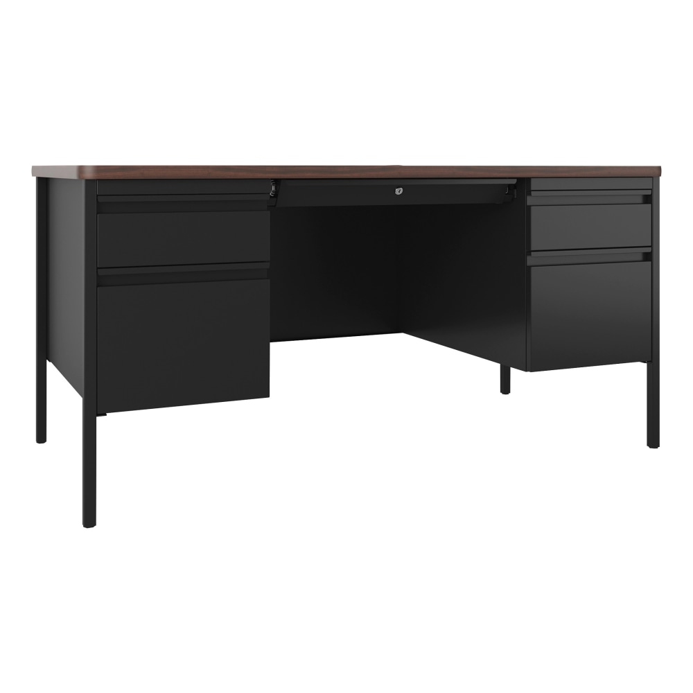 Lorell Fortress Steel 60inW Double-Pedestal Teachers Computer Desk, Black/Walnut MPN:LLR66941