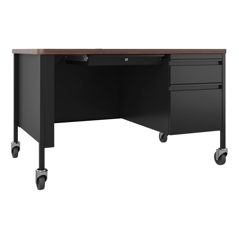 Lorell Fortress 48inW Steel Right-Pedestal Mobile Teachers Computer Desk, Black/Walnut MPN:LLR66943