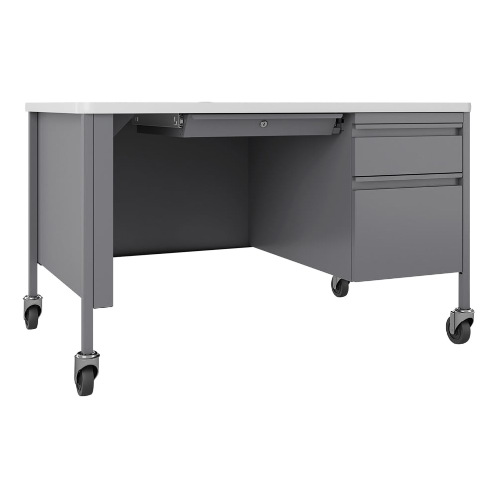 Lorell Fortress 48inW Steel Right-Pedestal Mobile Teachers Computer Desk, White/Platinum MPN:LLR66944