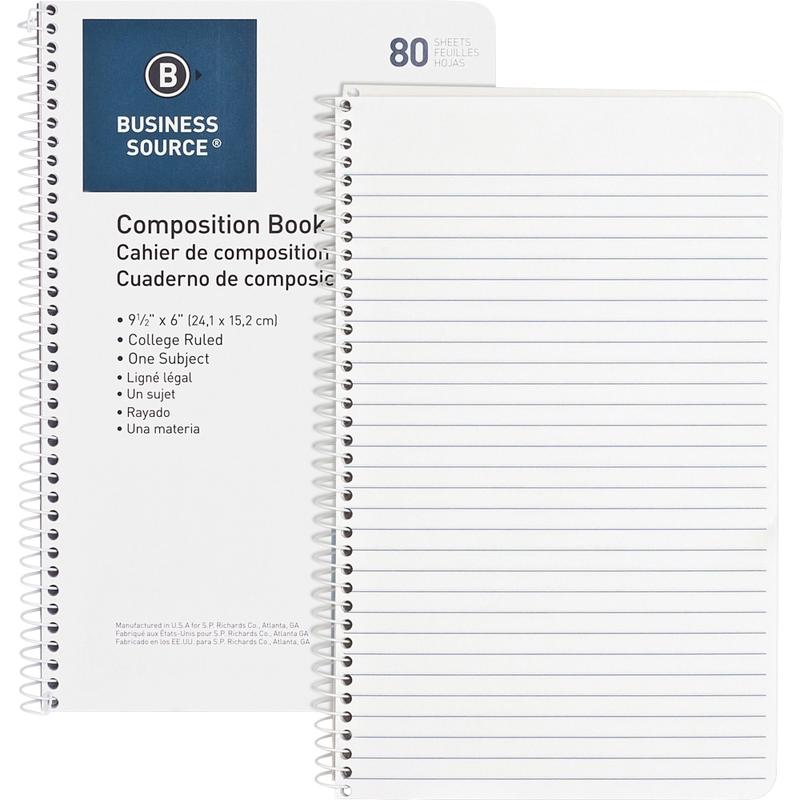 Business Source Composition Notebook, 6in x 9 1/2in, College Ruled, 80 Sheets, White (Min Order Qty 10) MPN:10966