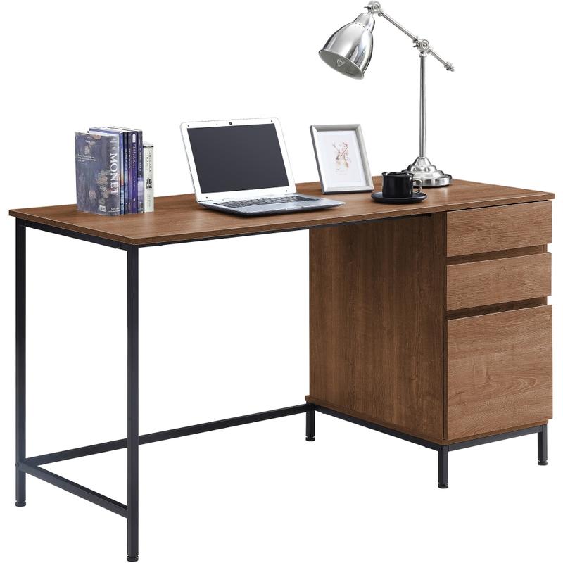 Lorell SOHO 3-Drawer Desk - 55in x 23.6in x 30in - 3 x File Drawer(s) - Single Pedestal on Right Side - Material: Steel Leg, Laminate Top - Finish: Walnut, Powder Coated Leg MPN:97615