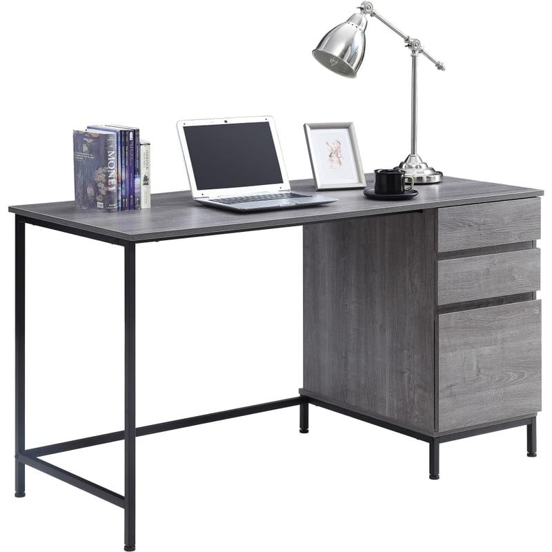 Lorell SOHO Desk with Side Drawers - 55in x 23.6in30in - 3 x File Drawer(s) - Single Pedestal on Right Side - Finish: Charcoal MPN:97616