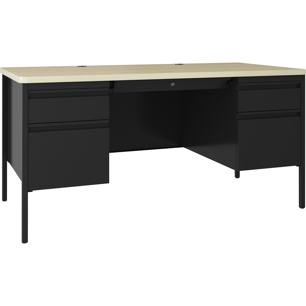 Lorell Fortress 63inW Double-Pedestal Teachers Computer Desk, Black Maple MPN:LLR03155