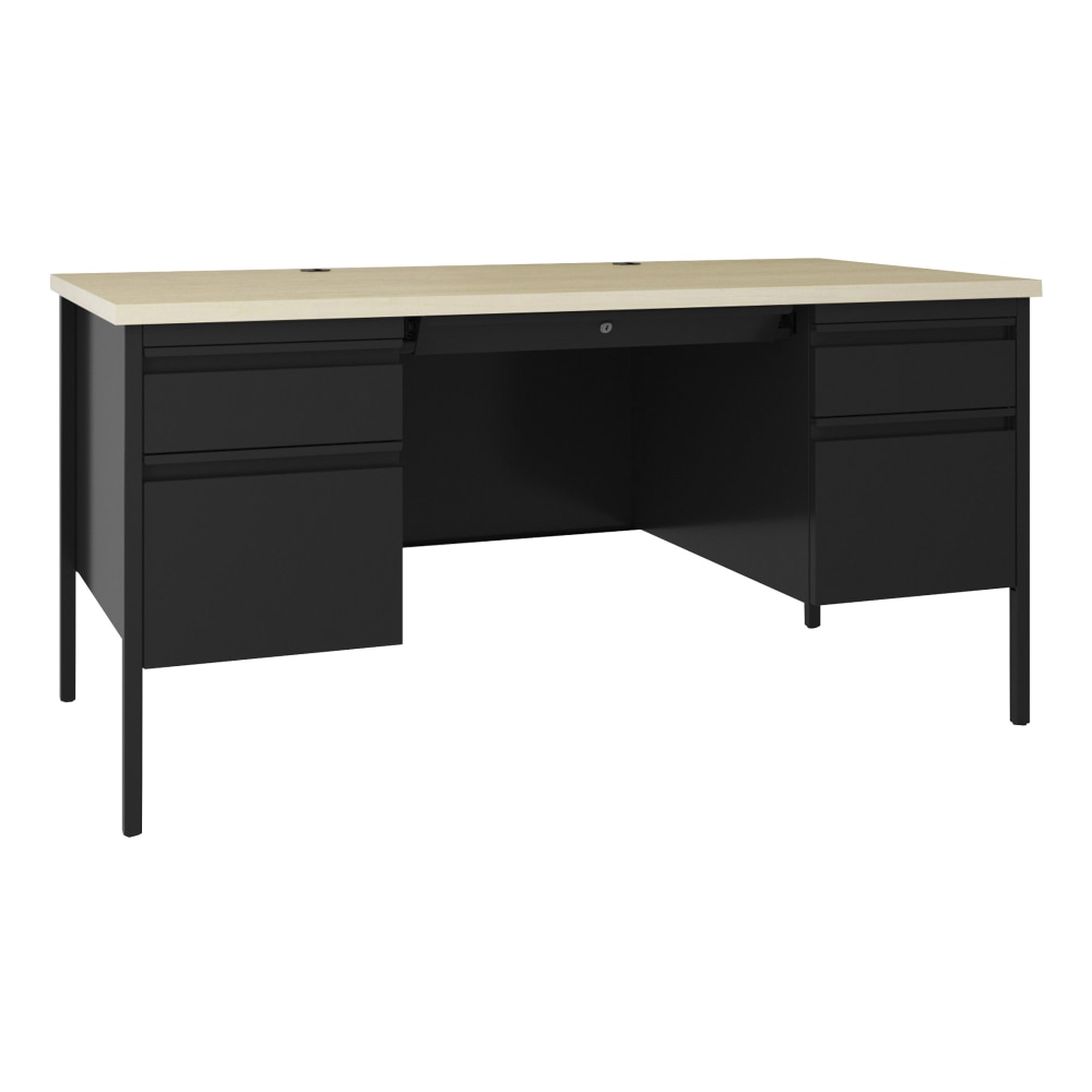 Lorell Fortress 60inW Double-Pedestal Teachers Computer Desk, Black Maple MPN:LLR60930