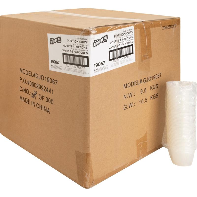 Genuine Joe 4 oz Portion Cups - 50 / Bag - 50 / Carton - Clear - Polystyrene - Beverage, Sauce MPN:19067