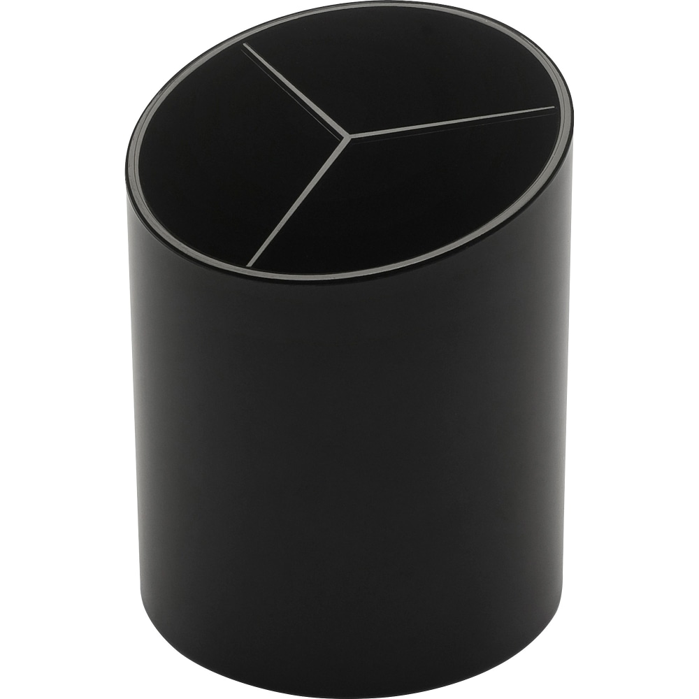 Business Source Large 3-Compartment Plastic Pencil Cup - 3in x 3in x 4.1in x - Plastic - 1 Each - Black (Min Order Qty 33) MPN:32355