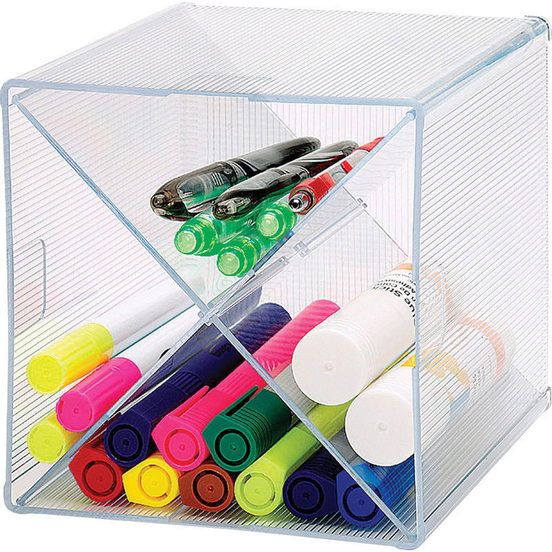 Business Source X-Cube Storage Organizer - 4 Compartment(s) - 6in Height x 6in Width x 6in DepthDesktop - Clear - 1 Each (Min Order Qty 3) MPN:82979