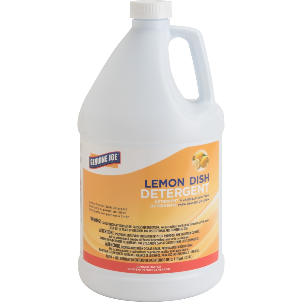 Genuine Joe Lemon Dish Detergent Gallon - Liquid - 1 gal (128 fl oz) - Lemon Scent - 4 / Carton - White MPN:10359CT