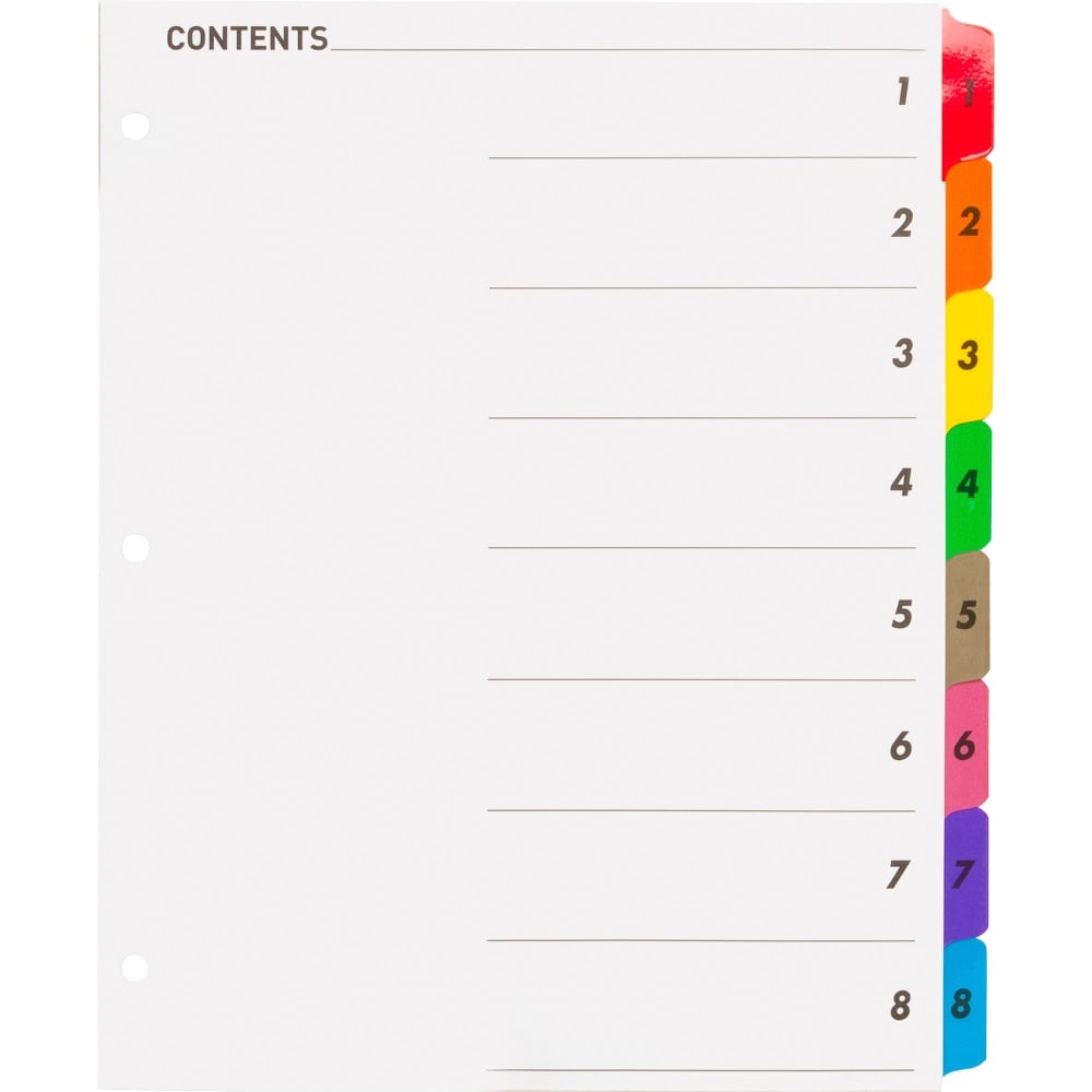 Sparco Quick Index Dividers With Table Of Contents Page, 1-8, White (Min Order Qty 23) MPN:21901