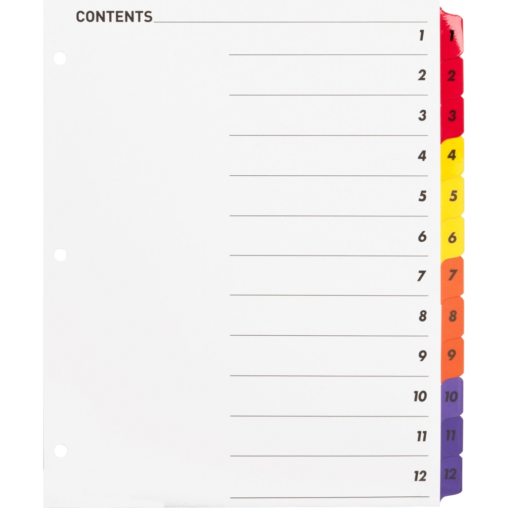 Sparco Quick Index Dividers With Table Of Contents Page, 1-12 (Min Order Qty 32) MPN:21903