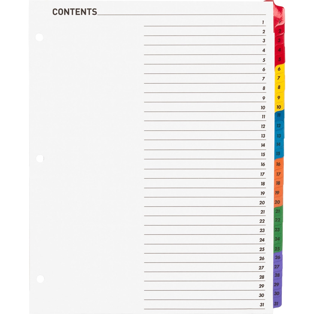 Sparco Quick Index Dividers With Table Of Contents Page, 1-31 (Min Order Qty 8) MPN:21907