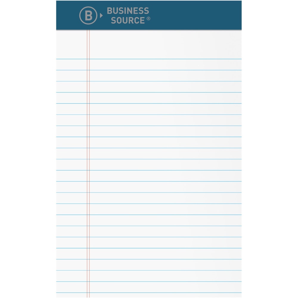 Business Source Premium Writing Pad - 5in x 8in - White Paper - Tear Proof, Sturdy Back, Bleed-free - 1 Dozen (Min Order Qty 2) MPN:03105