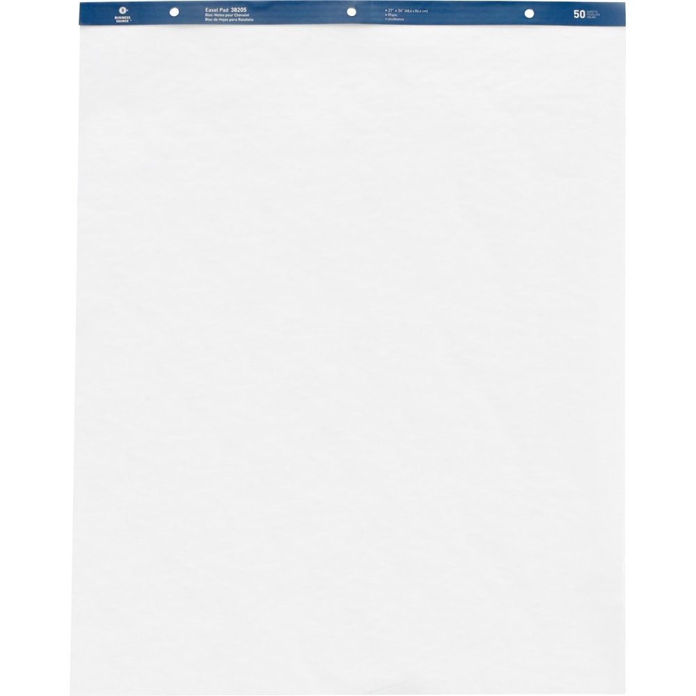 Business Source Standard Easel Pad - 50 Sheets - Plain - 15 lb Basis Weight - 27in x 34in - White Paper - Perforated - 4 / Carton MPN:38205