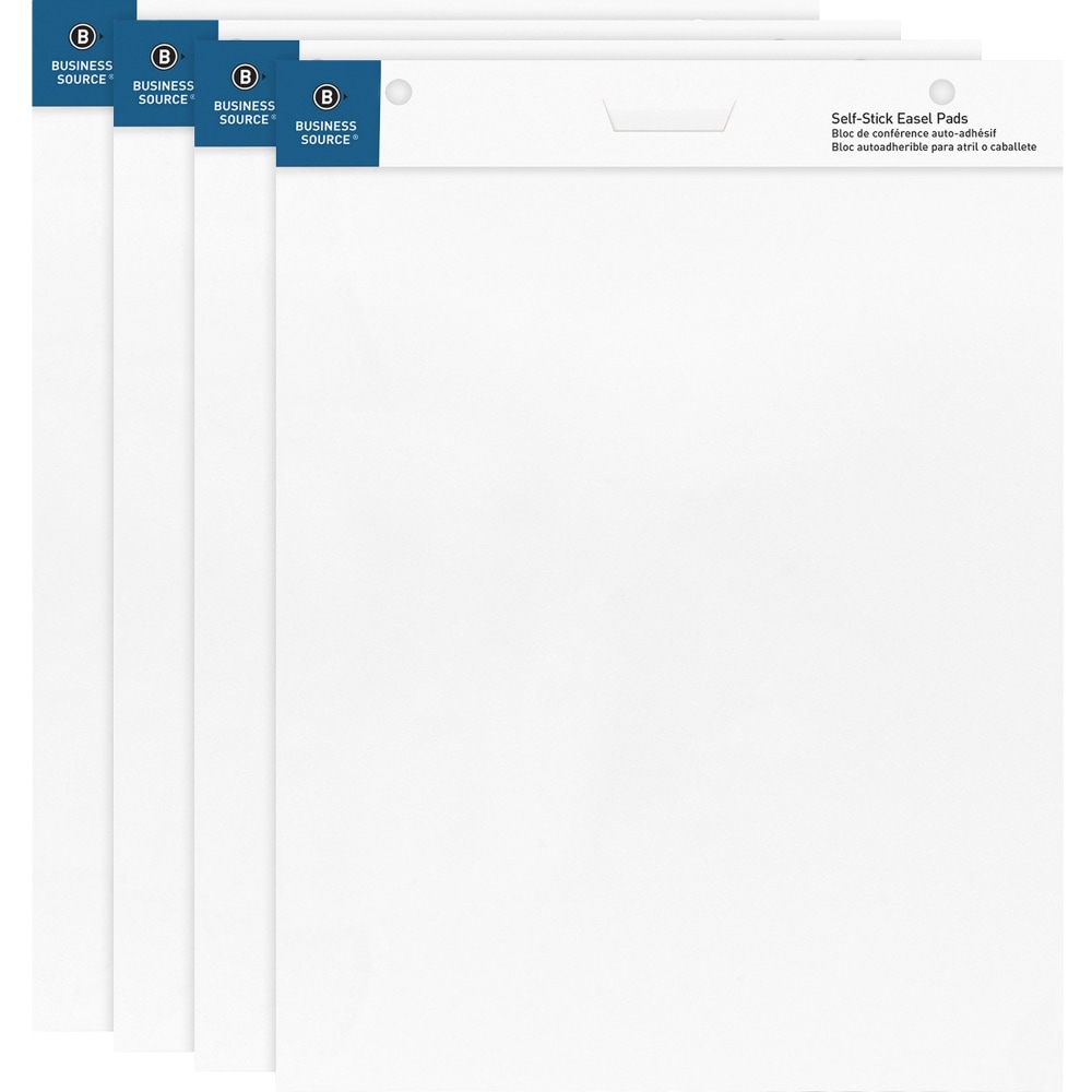 Business Source 25inx30in Self-stick Easel Pads - 30 Sheets - Plain - 25in x 30in - White Paper - Cardboard Cover - Self-stick - 4 / Carton MPN:38592