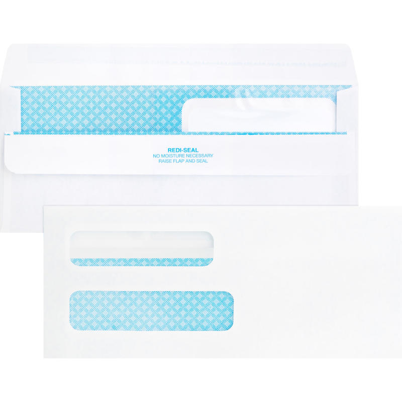 Business Source Double Window No. 8-5/8 Check Envelopes - Double Window - #8 5/8 - 8 5/8in Width x 3 5/8in Length - 24 lb - Self-sealing - 500 / Box - White MPN:04650