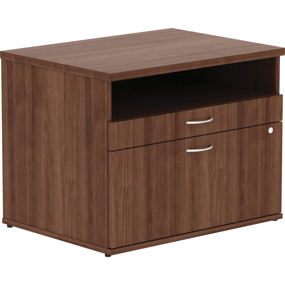 Lorell Relevance 30inW File Cabinet Computer Desk Credenza With Open Shelf, Walnut MPN:16231