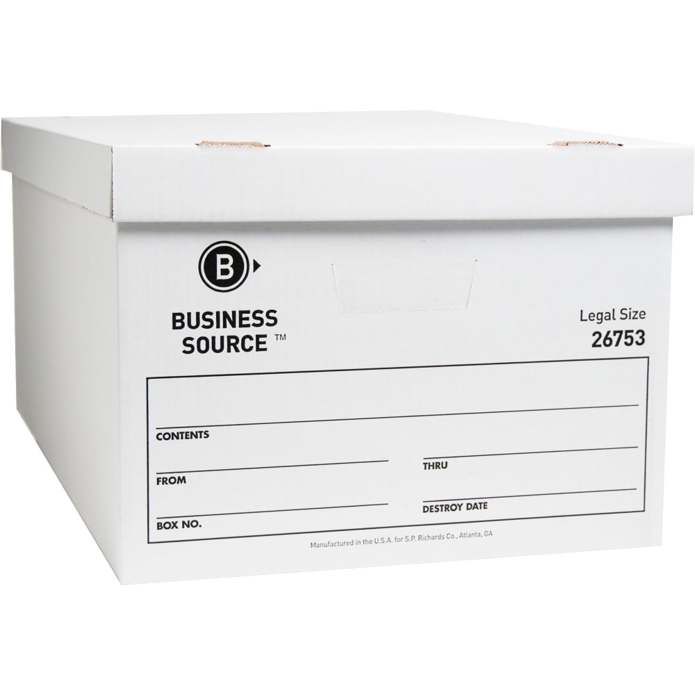 Business Source Light-Duty Storage Boxes With Lift-Off Lids, Legal Size, 15in x 24in x 10in, White, Box Of 12 MPN:26753