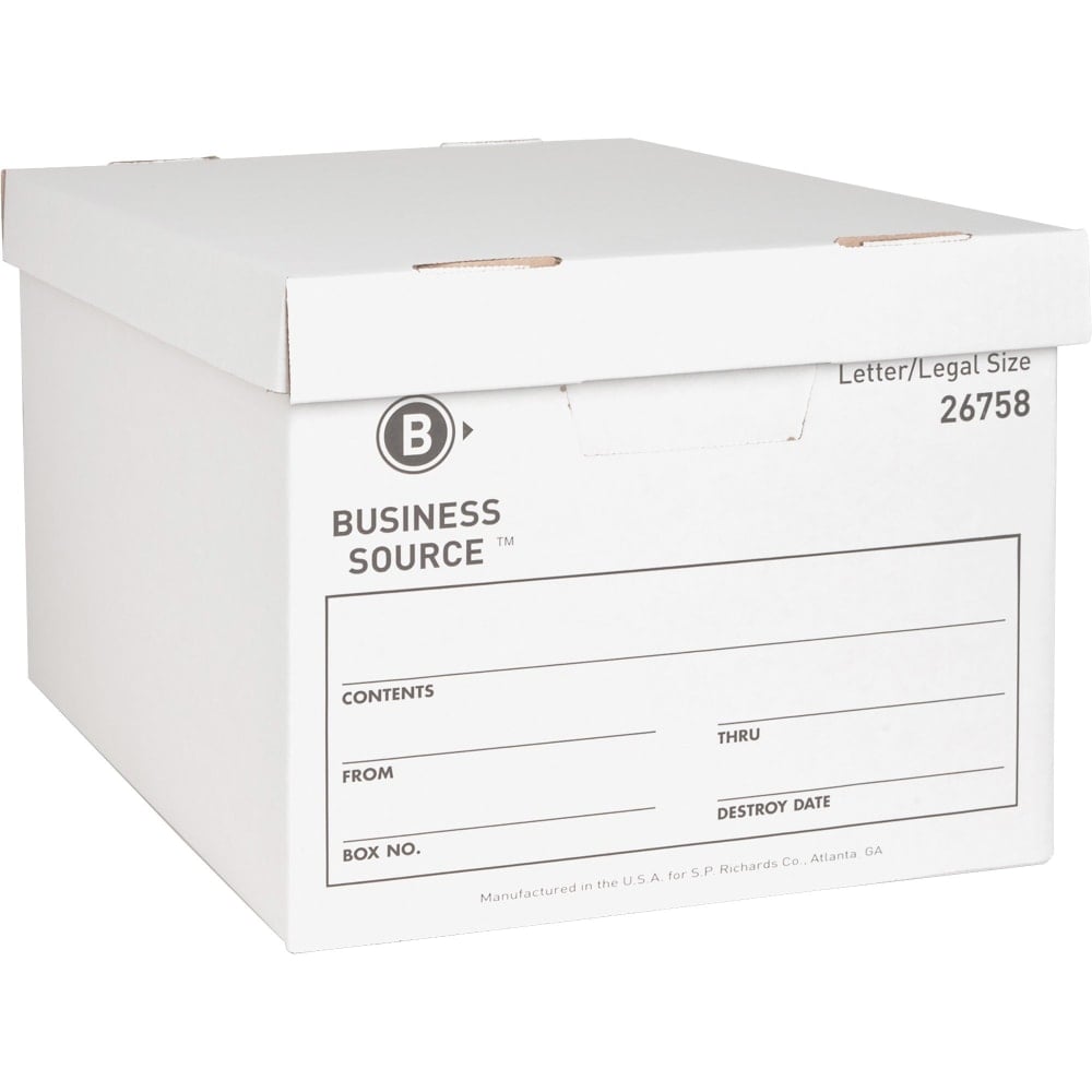 Business Source Medium-Duty Storage Boxes With Lift-Off Lids, Legal/Letter Size, 12in x 15in x 10in, White, Box Of 12 MPN:26758