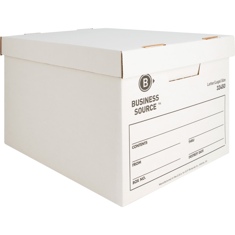 Business Source Quick Setup Medium-Duty Storage Box - External Dimensions: 12in Width x 15in Depth x 10inHeight - Media Size Supported: Legal, Letter - Lift-off Closure - Medium Duty - Stackable - White - For File - Recycled - 12 / Ca (Min Order Qty 2) MP