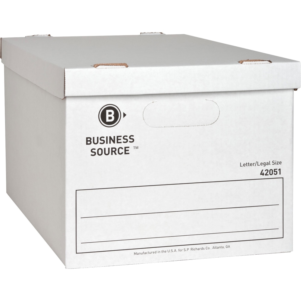 Business Source Economy Storage Box with Lid - External Dimensions: 12in Width x 15in Depth x 10inHeight - 350 lb - Media Size Supported: Legal, Letter - Light Duty - Stackable - White - For File - Recycled - 12 / Carton (Min Order Qty 2) MPN:42051