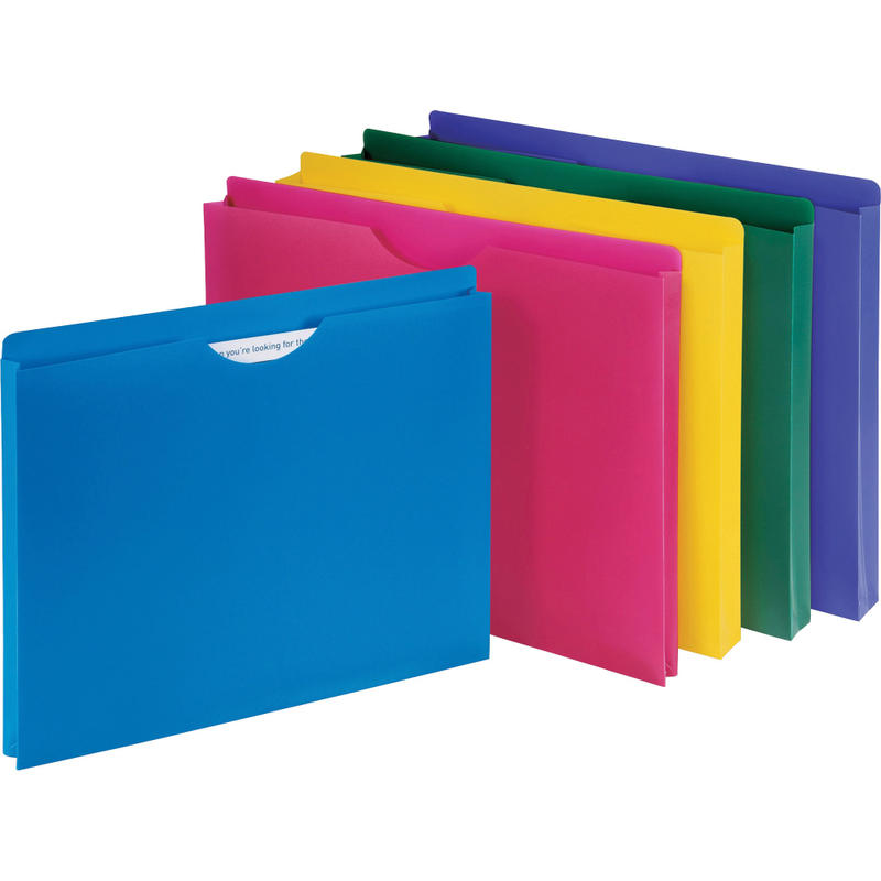 Business Source Straight Tab Cut Letter File Jacket - 8 1/2in x 11in - 1in Expansion - Polypropylene - Assorted - 10 / Pack (Min Order Qty 5) MPN:44435