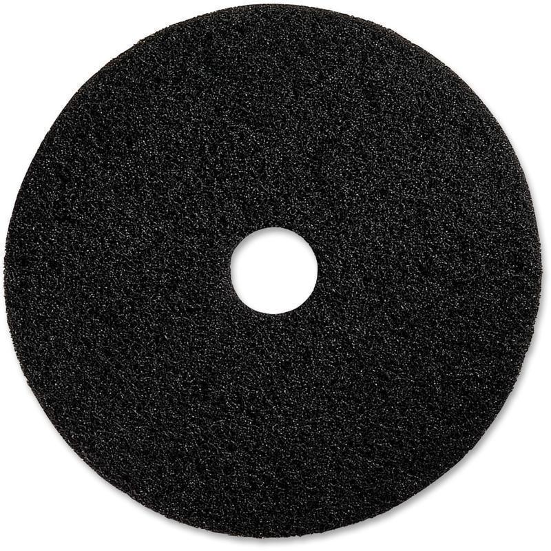 Genuine Joe Black Floor Stripping Pad - 17in Diameter - 5/Carton x 17in Diameter x 1in Thickness - Stripping, Floor - 175 rpm to 350 rpm Speed Supported - Resilient, Heavy Duty, Flexible, Dirt Remover, Long Lasting, Abrasive, Rotate - (Min Order Qty 3) MP