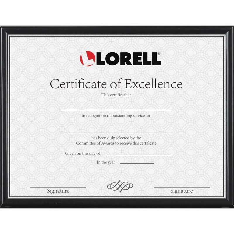 Lorell Certificate Frame - 8.50in x 11in Frame Size - Rectangle - Desktop - Horizontal, Vertical - 1 Each - Black (Min Order Qty 7) MPN:49215