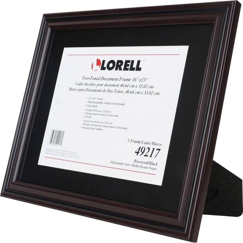 Lorell 2-toned Certificate Frame - 13in x 16in Frame Size - Holds 8.50in x 11in Insert - Rectangle - Desktop - Horizontal, Vertical - 1 Each - Rosewood (Min Order Qty 5) MPN:49217