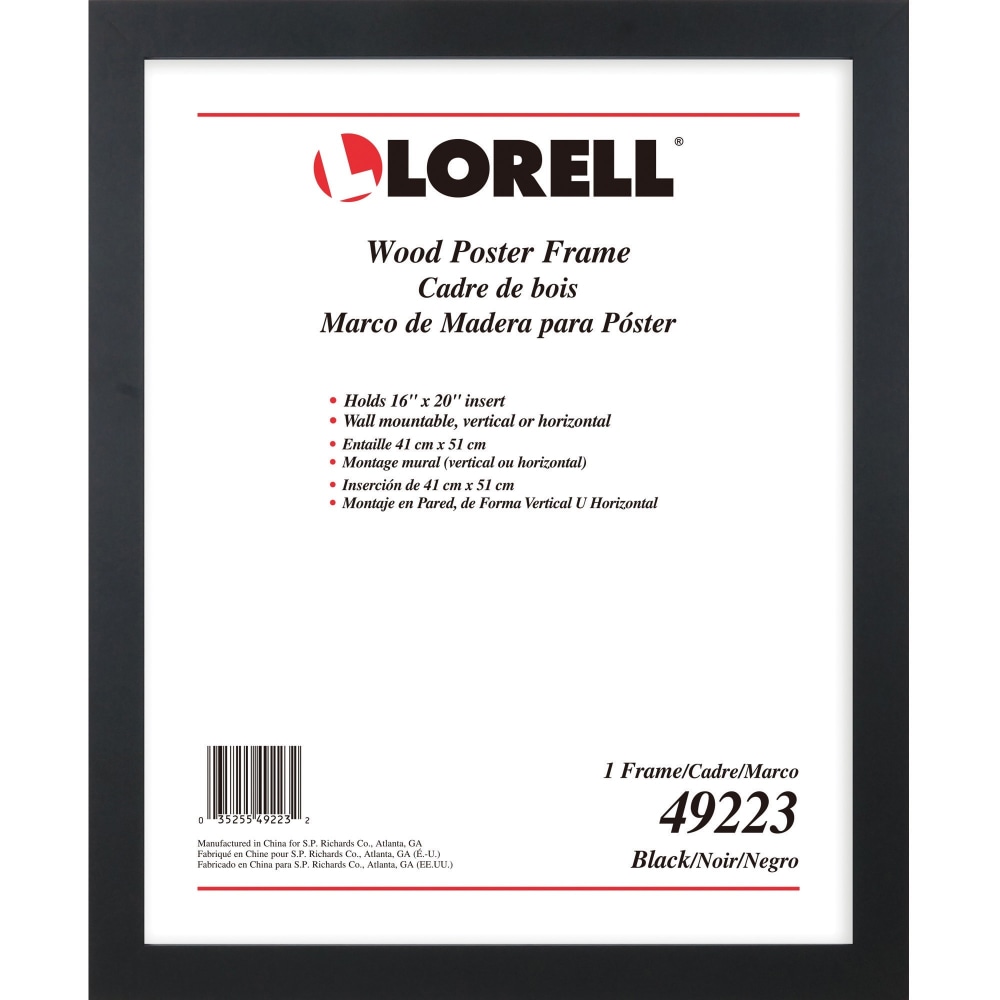 Lorell Poster Frame - 16in x 20in Frame Size - Rectangle - Horizontal, Vertical - 1 Each - Black (Min Order Qty 3) MPN:49223