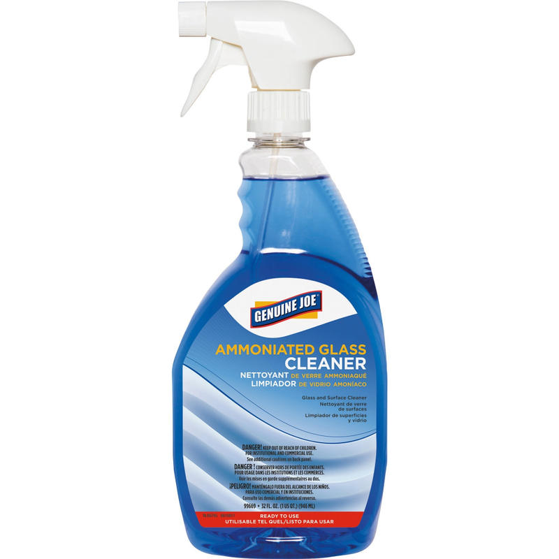 Genuine Joe Ammoniated Glass Cleaner - For Hard Surface - Ready-To-Use - 32 fl oz (1 quart) - 1 Each - Lint-free - Blue (Min Order Qty 5) MPN:99669