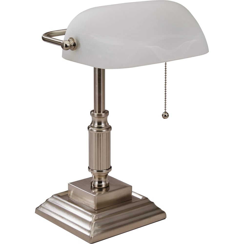 Lorell LED Classic Bankers Lamp, Frosted Glass Shade, Brushed Nickel MPN:99955