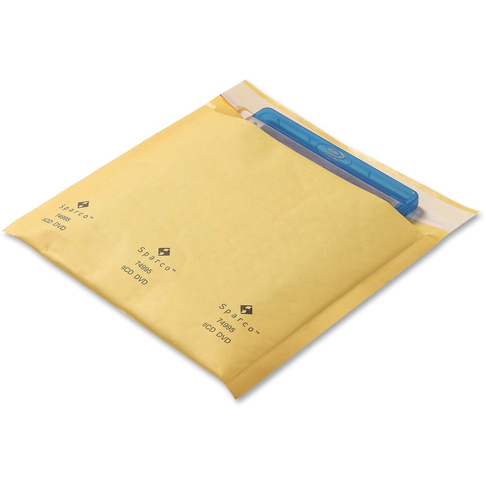 Sparco CD/DVD Cushioned Mailers - Multipurpose - 7 1/4in Width x 8in Length - Self-sealing - Kraft - 25 / Pack - Gold (Min Order Qty 4) MPN:74995