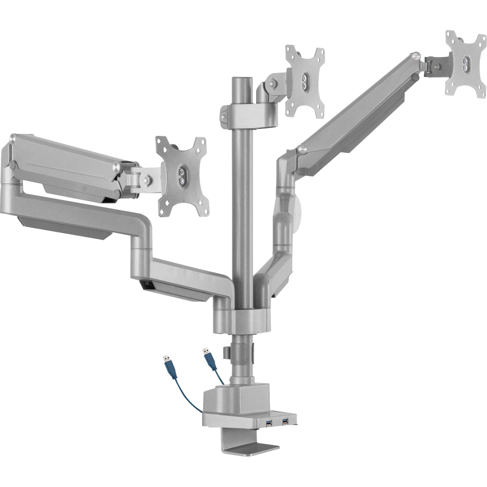 Lorell Triple Monitor Arm Mount With Post And USB 3.0 Ports, Metallic Gray MPN:LLR99804