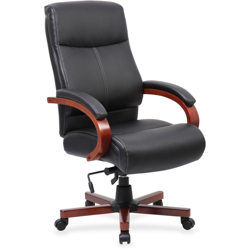 Lorell Executive Ergonomic Bonded Leather/Wood Chair, Black/Cherry MPN:69531