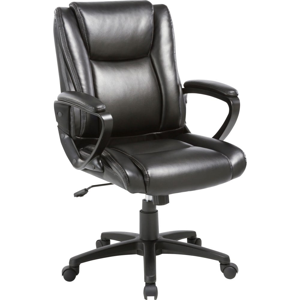 Lorell SOHO Ergonomic Bonded Leather High-Back Chair, Traditional Stitch, Black MPN:81801