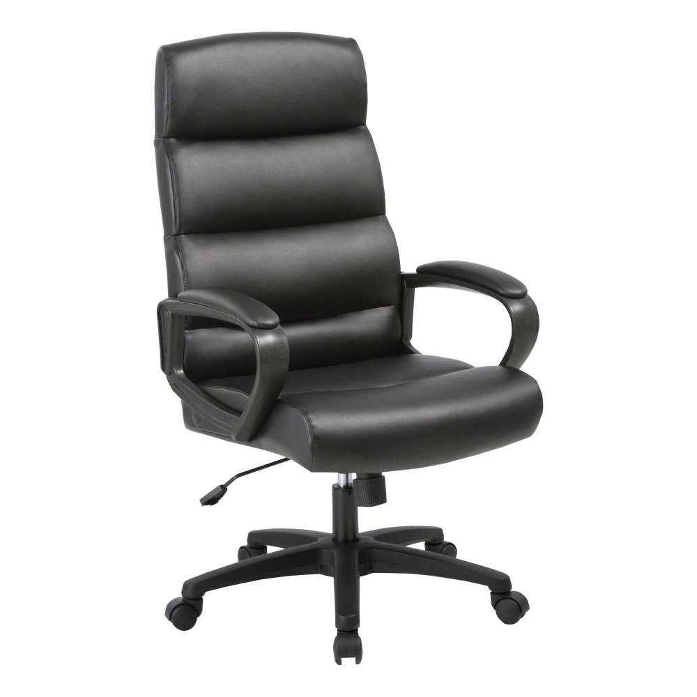 Lorell SOHO Ergonomic Bonded Leather High-Back Chair, Modern Stitch, Black MPN:LLR41843