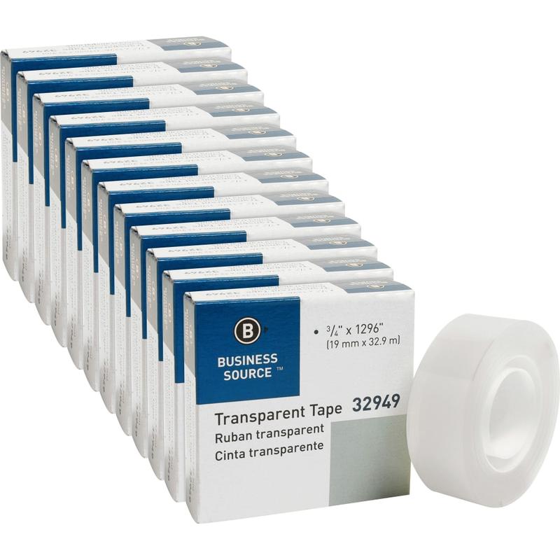 Business Source All-purpose Transparent Tape - 36 yd Length x 0.75in Width - 1in Core - 12 / Pack - Clear (Min Order Qty 3) MPN:32949PK