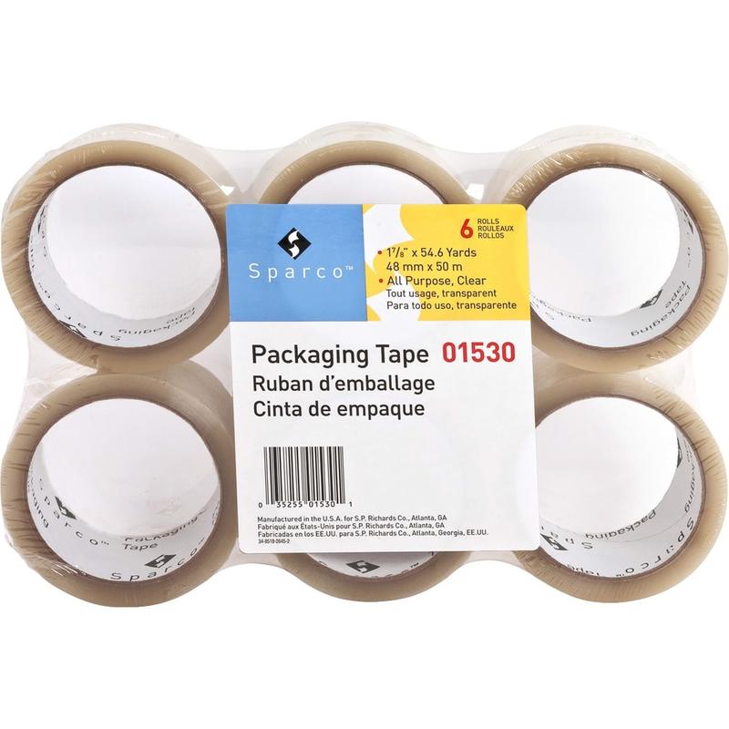 Sparco Transparent Hot-melt Tape - 55 yd Length x 2in Width - 1.9 mil Thickness - 3in Core - 36 / Carton - Clear MPN:1530