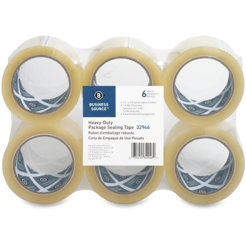 Business Source Heavy-duty Packaging/Sealing Tape - 110 yd Length x 1.88in Width - 3in Core - 1.60 mil - Breakage Resistance - For Bonding, Packing - 6 / Pack - Clear (Min Order Qty 5) MPN:32946