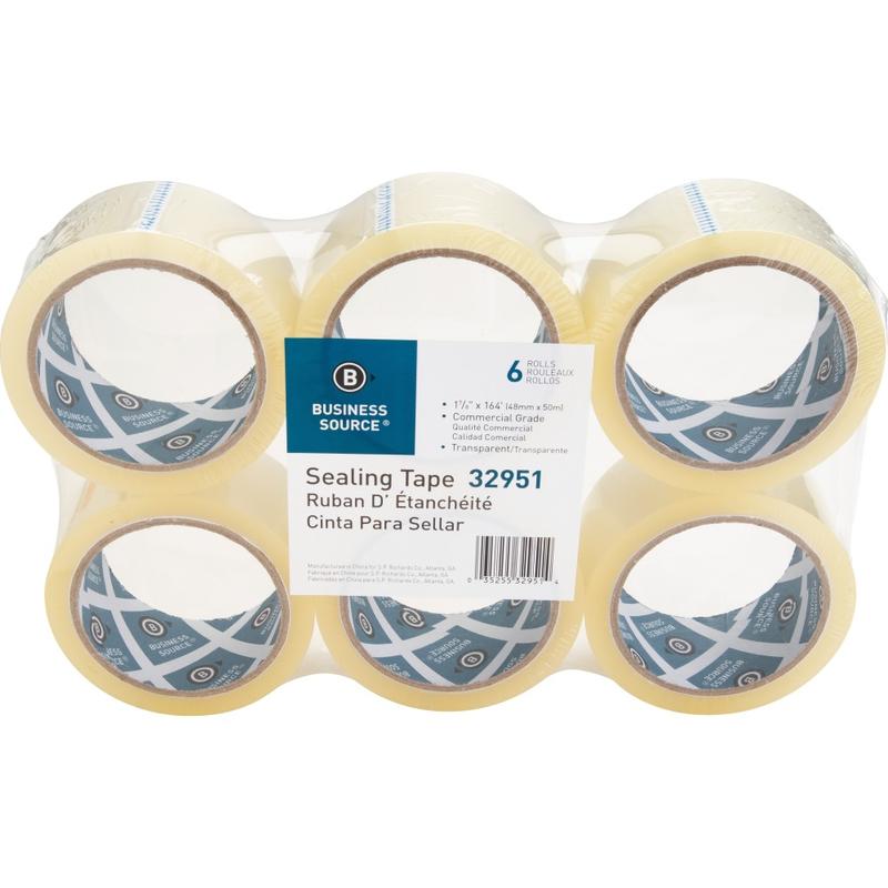 Business Source 3in Core Sealing Tape - 1.88in Width x 55 yd Length - 3in Core - Pressure-sensitive Poly - 2 mil - Adhesive Backing - 6 / Pack - Clear (Min Order Qty 5) MPN:32951