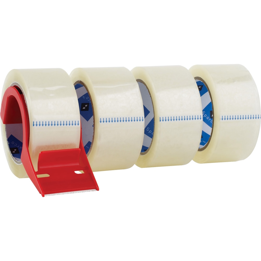 Sparco Heavy-duty Packaging Tape with Dispenser - 2in Width x 55 yd Length - 3in Core - 3 mil - Rubber Resin Backing - Dispenser Included - 4 / Pack - Clear (Min Order Qty 4) MPN:64011