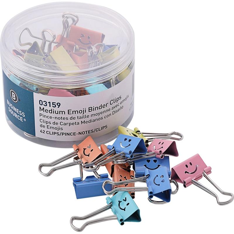 Business Source Smiling Face Binder Clips - Medium - for Paper, Office, Classroom - Sturdy - 42 / Tube - Assorted (Min Order Qty 19) MPN:03159