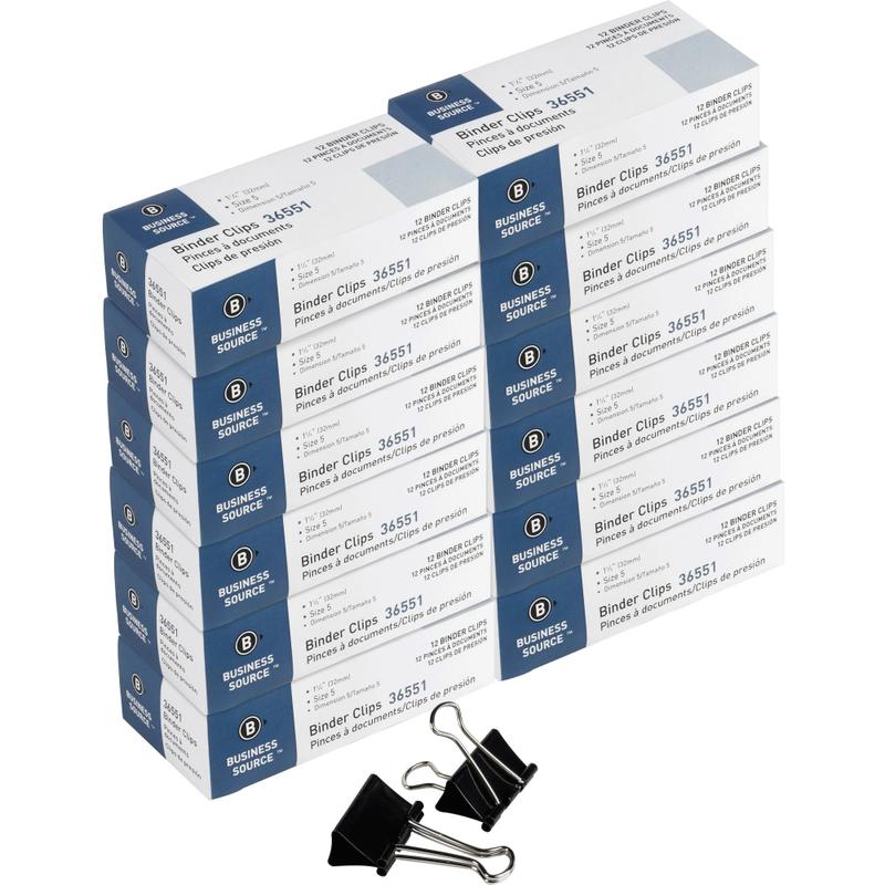 Business Source Fold-Back Binder Clips, Medium, 1-1/4in Wide, 5/8in Capacity, 12 Clips Per Box, Case Of 120 Boxes MPN:36551CT