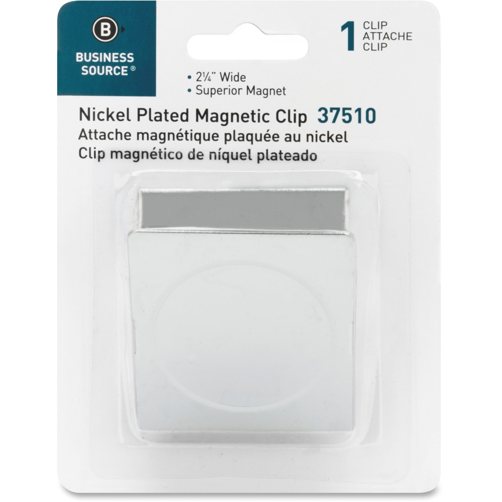 Business Source Nickel Plated Magnetic Clips - 2.3in Length - 1Each - Chrome - Metal, Nickel Plated (Min Order Qty 15) MPN:37510