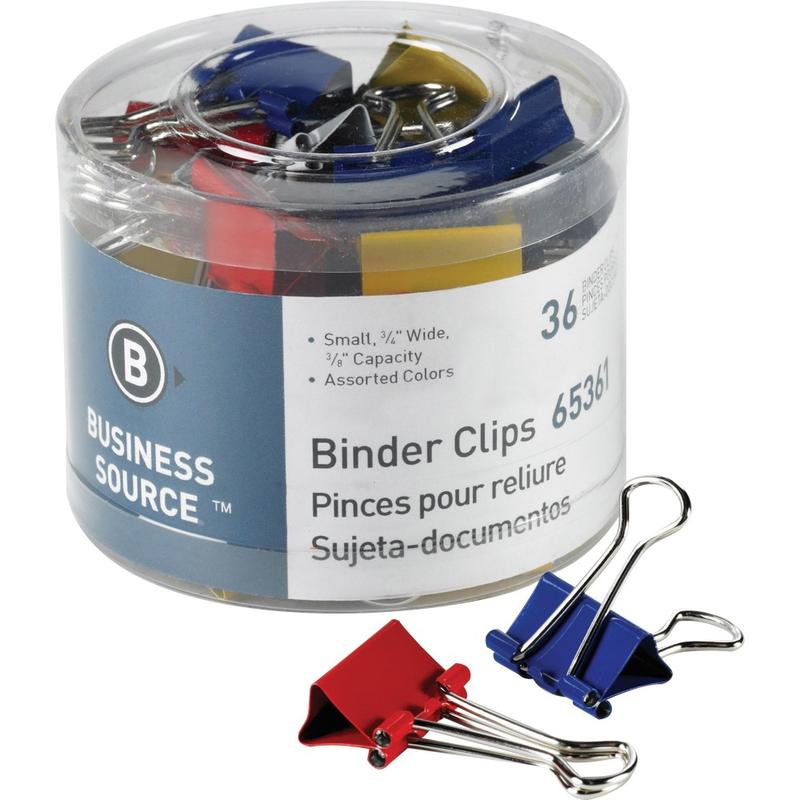 Business Source Colored Fold-back Binder Clips - Small - 0.8in Width - 0.37in Size Capacity - 40 / Pack - Assorted - Steel (Min Order Qty 17) MPN:65361