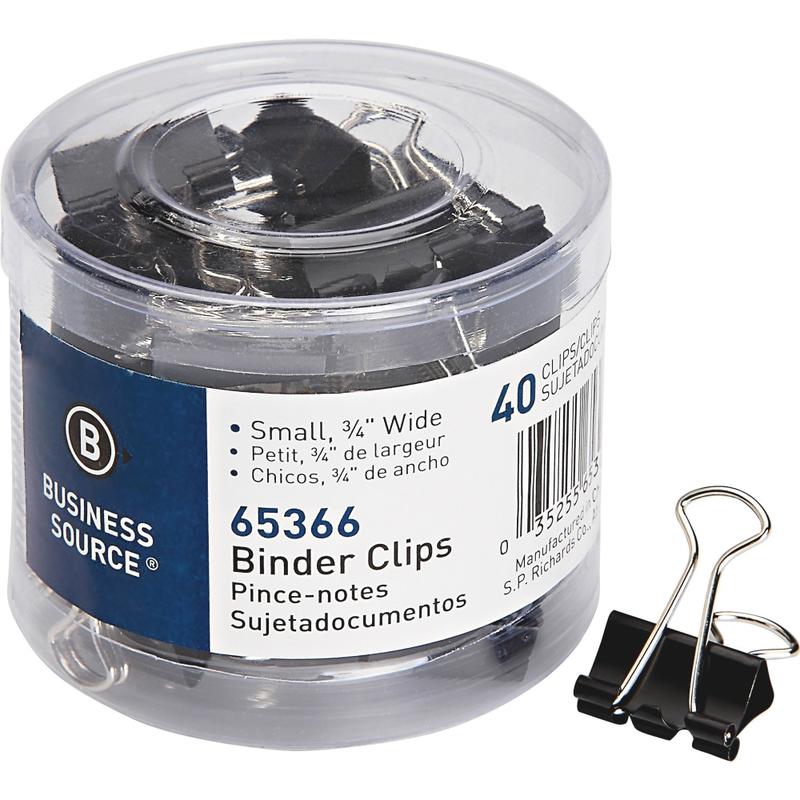 Business Source Small Binder Clips - Small - for Paper, Project, Document - 40 / Pack - Black (Min Order Qty 18) MPN:65366