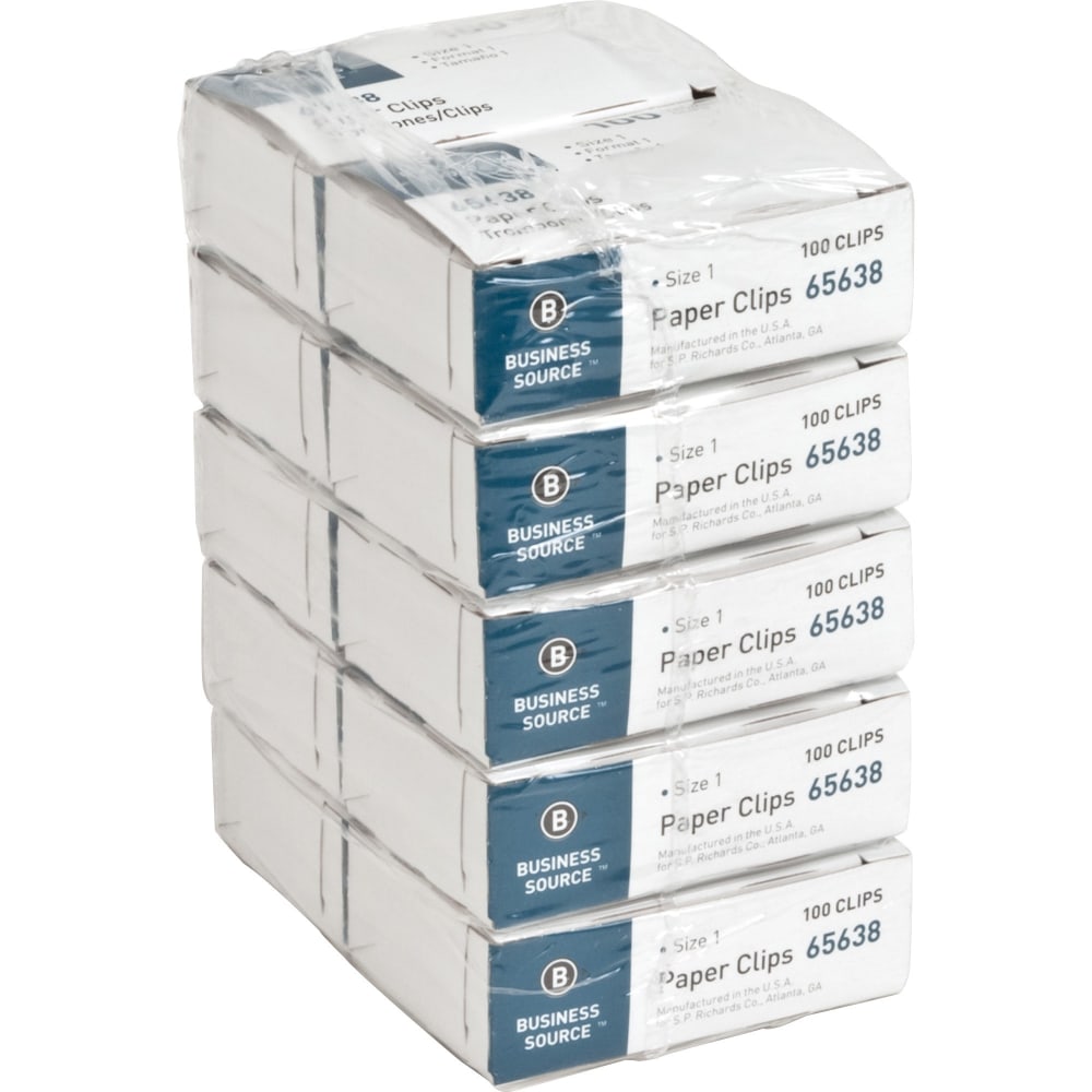 Business Source Paper Clips - No. 1 - 1000 / Pack - Silver - Steel (Min Order Qty 11) MPN:65638